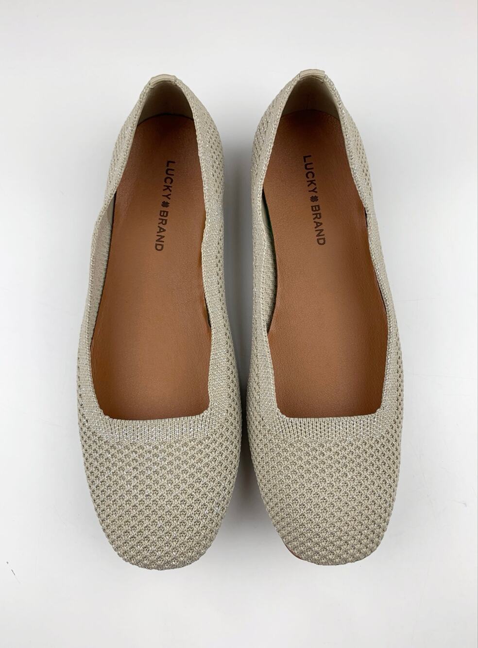Lucky Brand Dymon Ballet Flats Beige Knit Slip On Comfort Shoes Women's 7.5